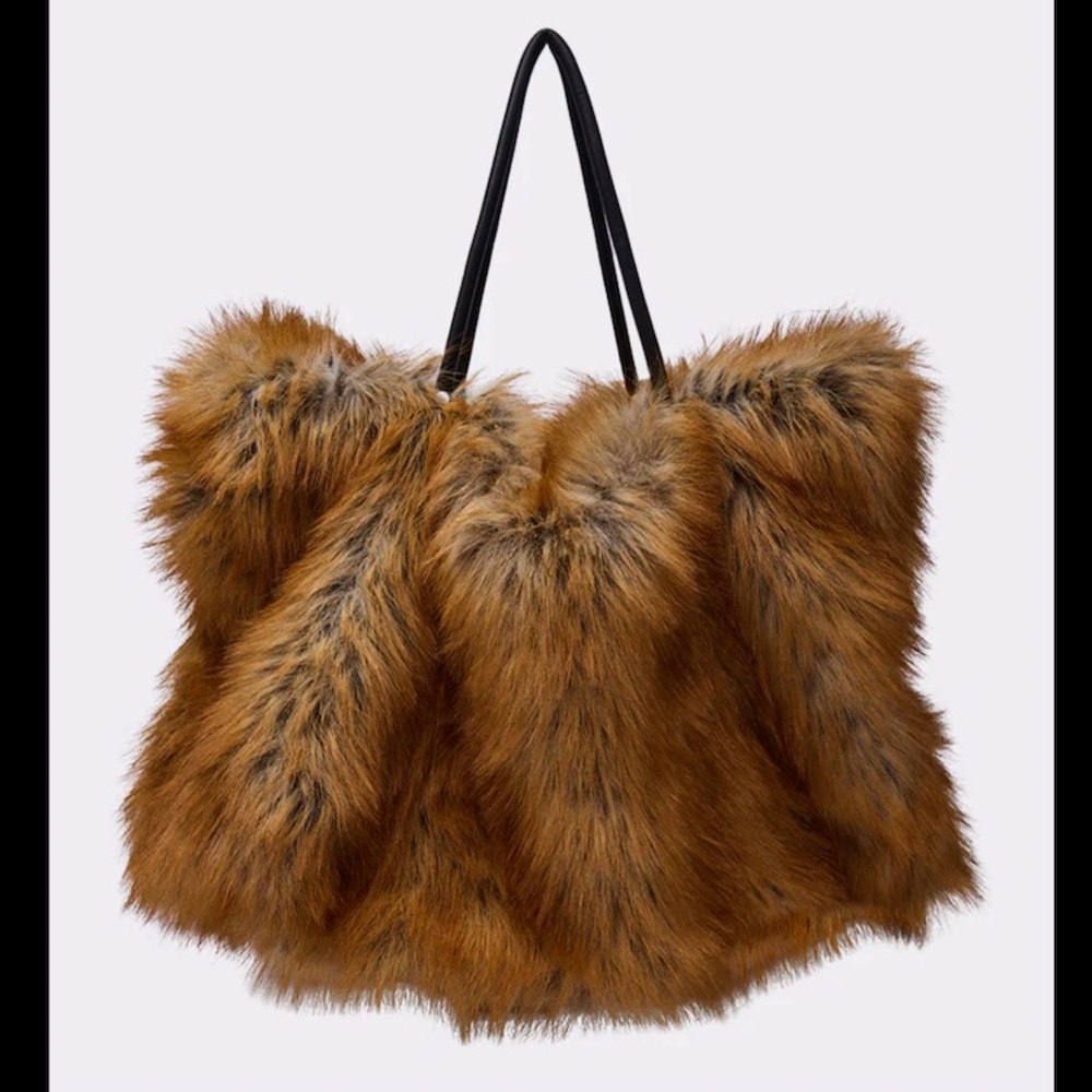 Luxurious Faux Fur Tote Bag - Brown